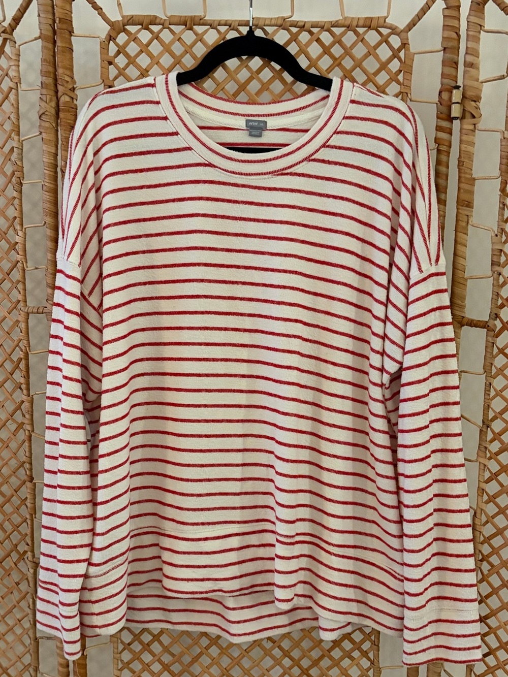 aerie Women’s Red and White Striped Crewneck Lightweight Sweatshirt